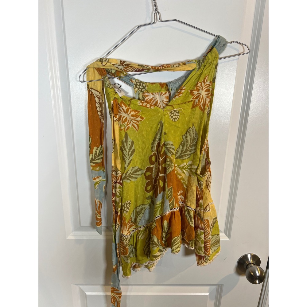Rachel Zoe Womens Halter Top Floral Tropical Ruffle Yellow Size M - Picture 4 of 6
